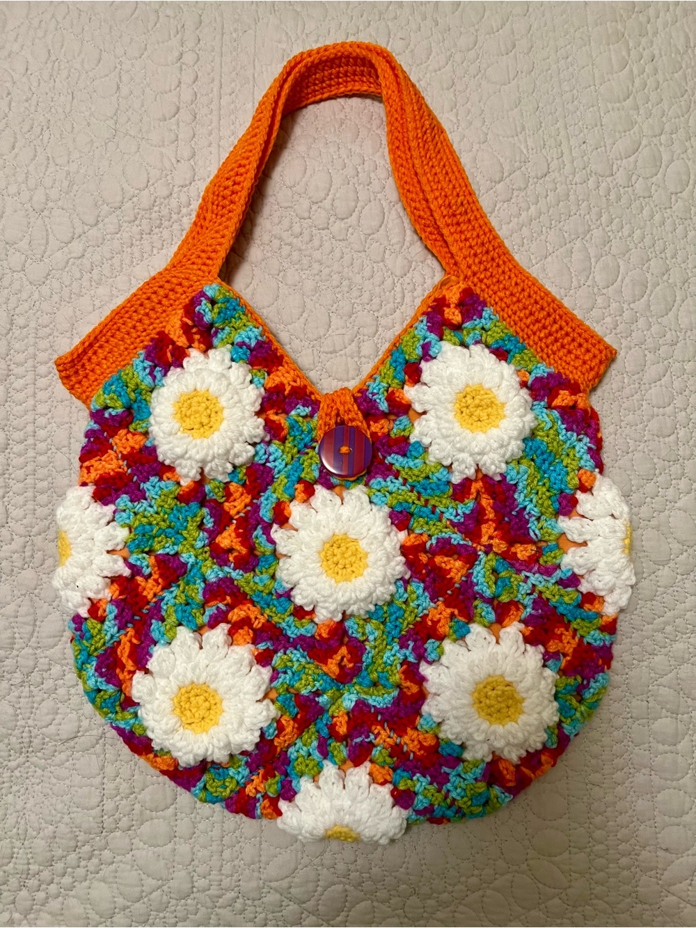 Handmade Orange Daisy Crochet Tote Bag